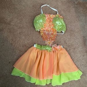 Glamour Costume Green and Orange two piece with tulle and bead work